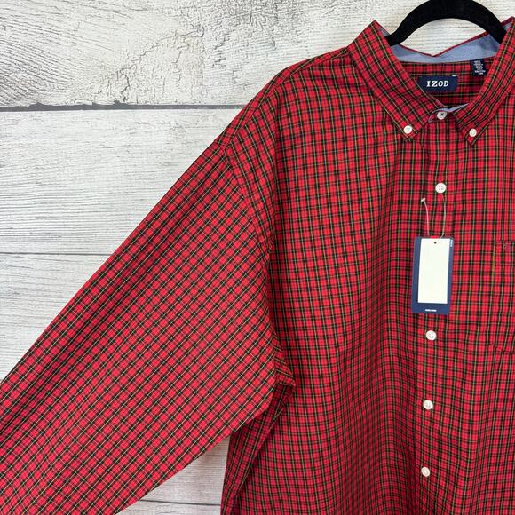 Izod Men's Red & Black Plaid Long Sleeve Button Up Shirt Size XXL - Picture 4 of 7